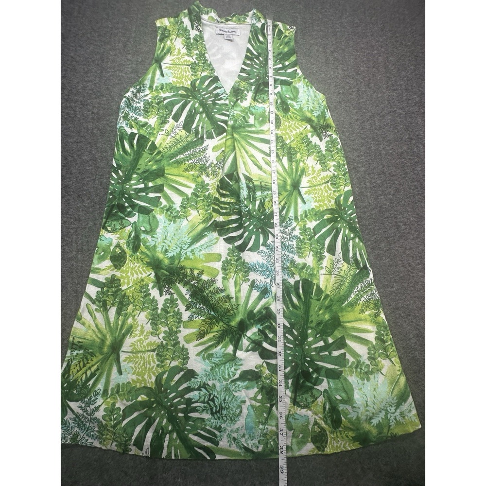 TOMMY BAHAMA Fronderlust Leaf Print  Tropical Green Linen Blend Dress Size L‎ - Picture 5 of 6